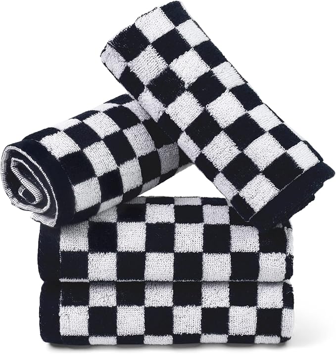 Jacquotha Wash Cloths Checkered 4 Pack (Black and White)