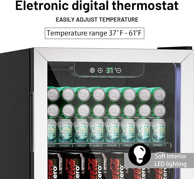 Erivess 3.1 Cubic Feet Mini Fridge,110 Can Freestanding Beverage Refrigerator with Glass Front Door for Soda, Beer Under Counter Small Refrigerator with Adjustable Shelves and Digital Display(Silver)