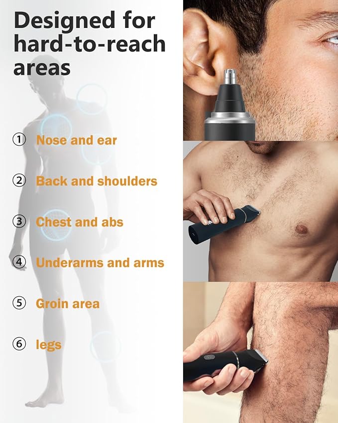 Body Hair Trimmer for Men-Manscape 3 in 1 Electric Razor Groin Groomer,IPX7 Waterproof,Versatile Hair Trimmer for Ball/Pubic/Chest/Beard/Nose,USB-C Rechargeable,Gifts for Him Dad,BlackSilver