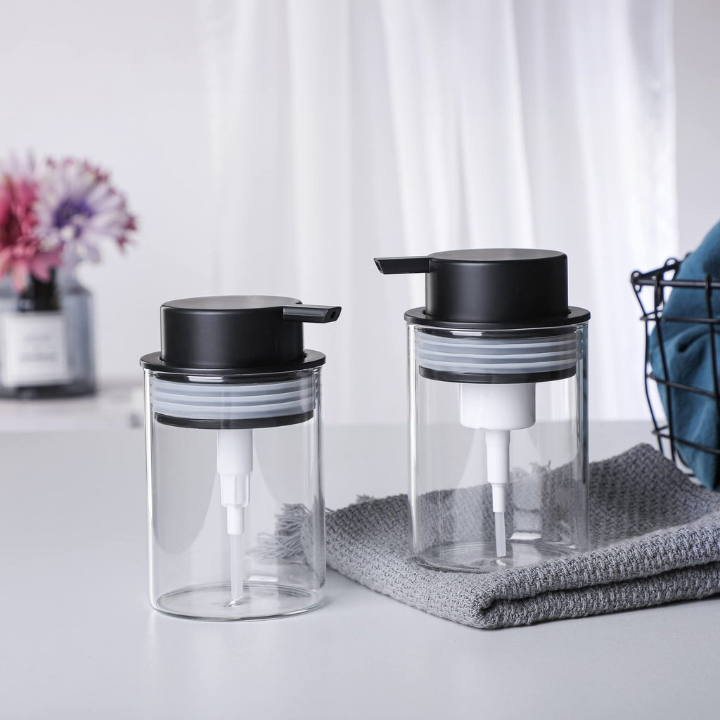 MKLZ Glass Foam Soap Dispenser, 10oz Hand Liquid Bottles with Plastic Pump