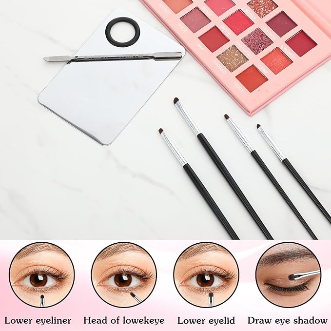 Hadnves Makeup Mixing Palette and Eye Shadow Brushes Set, Makeup Palette with Spatula for Facial Cosmetic Nail Art Pigment Blending, Eyeshadow Makeup Blending Brushes for Concealer Eyebrows Eyeliner