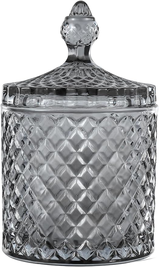 rejomiik Qtip Holder Apothecary Jars with Lid, Thick Glass, Gray