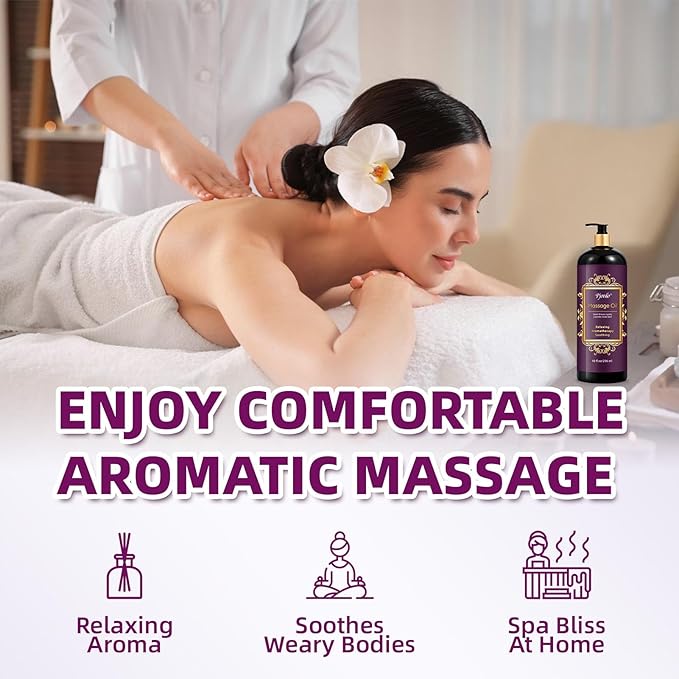 Pjordo Aromatherapy Lavender Massage Oil, 10 fl oz Relaxing Massage Oil for Massage Therapy with Grape Seed, Sweet Almond & Jojoba, Spa Quality Oils for Soothing, Calming