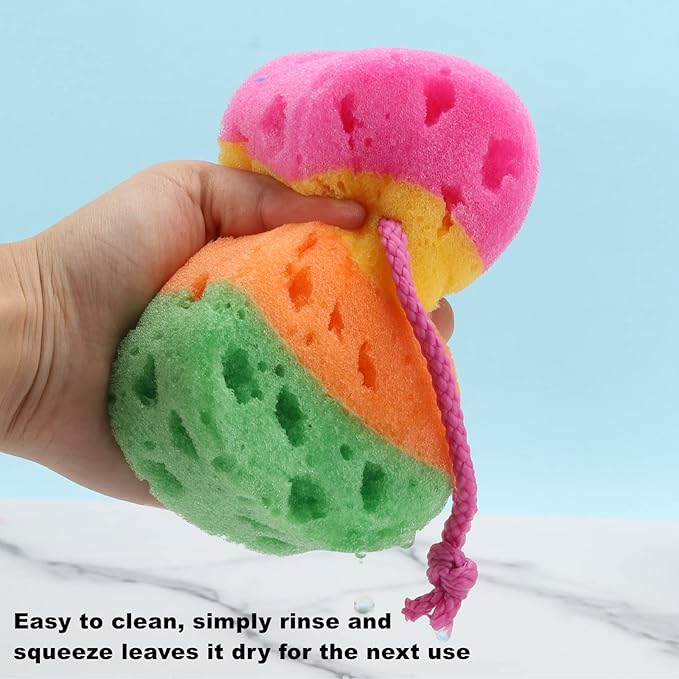 BTYMS 3 Pieces Exfoliating Bath Sponge Body Sponges Shower Loofah Soft Bathing Pouf Foam Lufa Body Scrubber