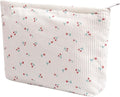 Gardsell Cosmetic Bags for Women - Corduroy Cosmetic Bag Aesthetic Women Handbags Purses Smile Dots Makeup Organizer Storage Makeup Bag Girls Case Bags (Flowers-Cherry)