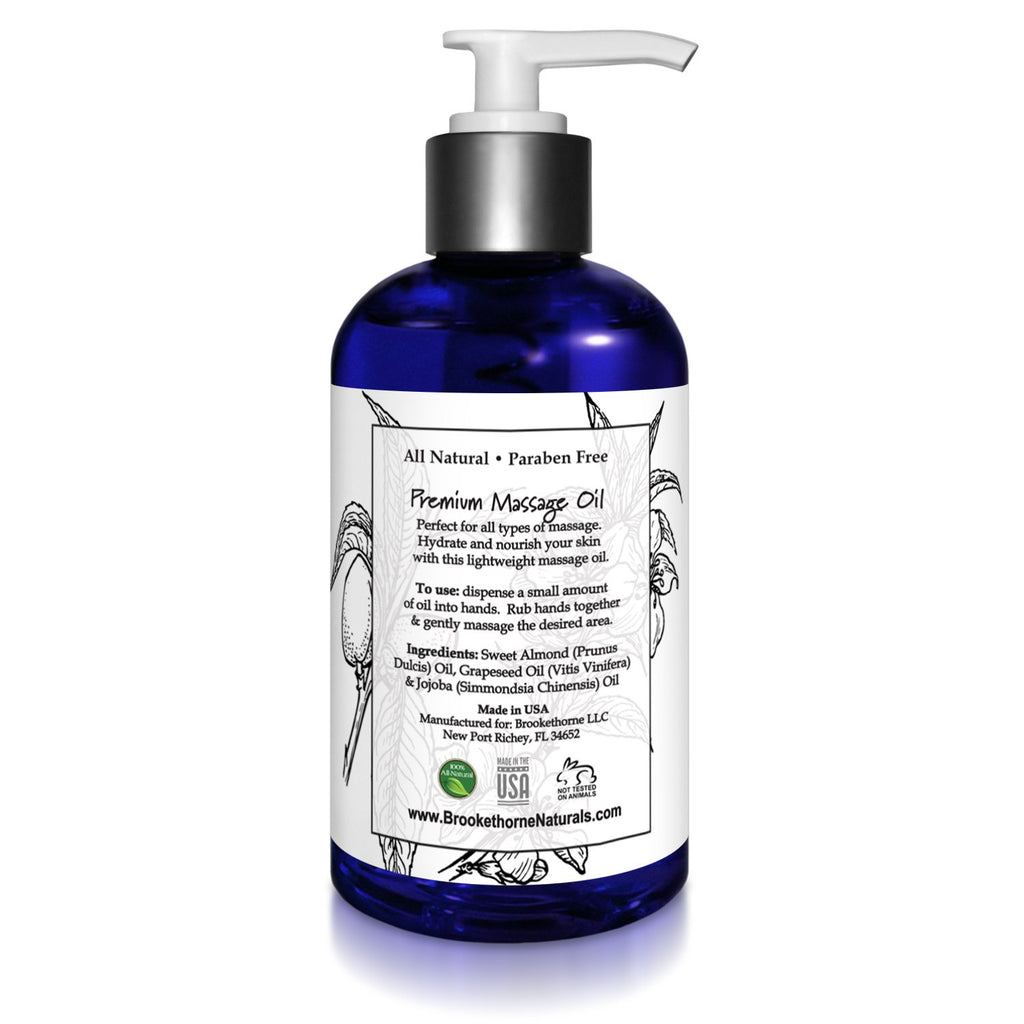 Unscented Massage Oil for Massage Therapy – 100% Natural Body Oil with Sweet Almond, Grapeseed & Jojoba for Premium Glide – Pure Carrier Blend for Aromatherapy – Brookethorne Naturals