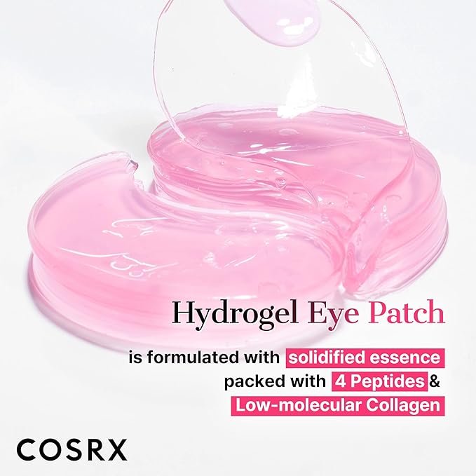 COSRX Pink Peptides Collagen Hydrogel Eye Patch for Puffy Eyes, Cooling & Firming Under Eye Patches with 4-Peptide & Caffeine (60), Depuffing Gel Eye Mask, Korean Skin Care