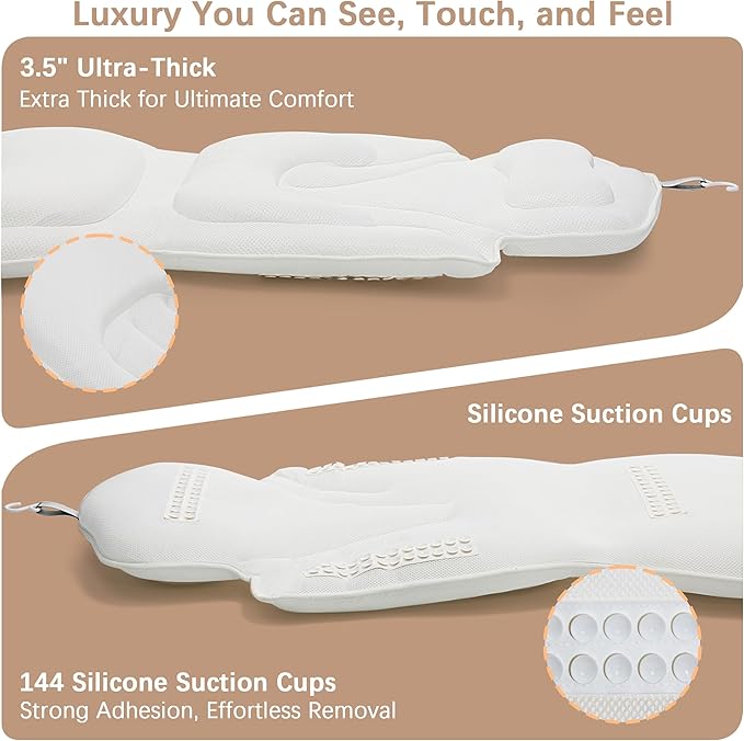 59'' Full Body Bath Pillow for Bathtub 6D Air Mesh 144 Suction Cups
