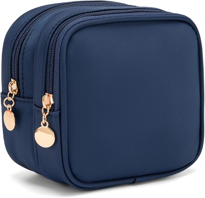 XIAOLER Small Makeup Pouch, Double Zipper Cosmetic Bag, Travel Makeup Bag, Cute Makeup Bag for Purse, Mini Toiletry Bag (Sapphire)