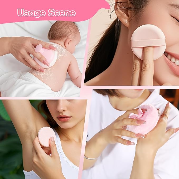 XHDMY Extra Large Body Powder Puff and Container Set Crystal Powder Container with 3 Soft Velour Power Puffs for Women Baby Face Body Washable Reusable Wet Dry Makeup Valentine's Mother's Day Gifts