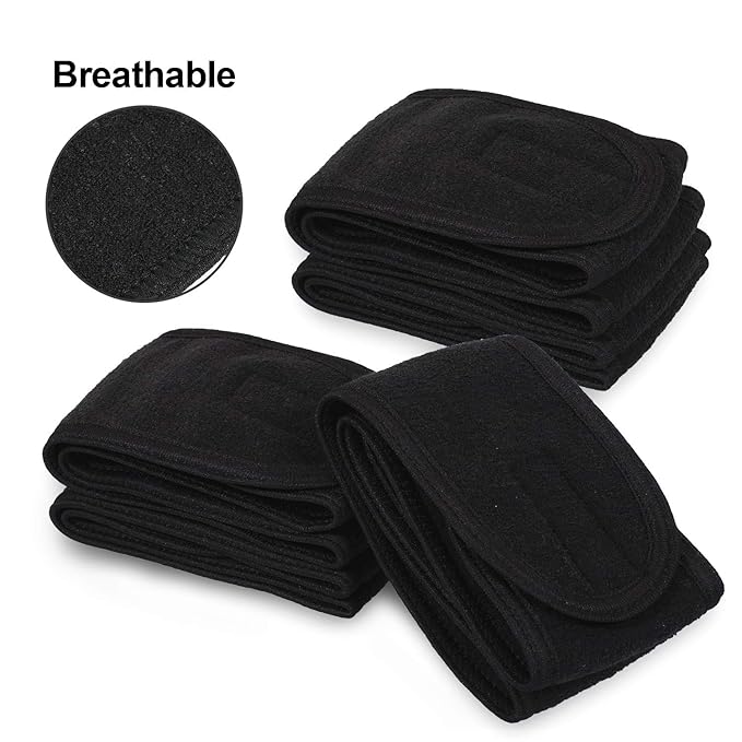 Whaline Spa Headband 4 Pcs Black Makeup Hair Band Facial Head Wrap Hair Tie