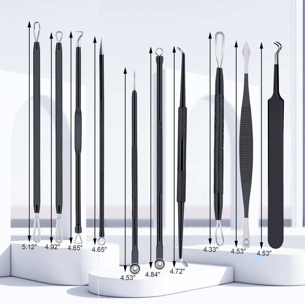 MENOLY Pimple Popper Tool Kit 10 Pcs Blackhead Remover Tool Zit Popper for Blemish, Pimple Comedone Extractor Acne Tool for Blackheads, Acnes, Whiteheads Nose Face Tools with Leather Bag