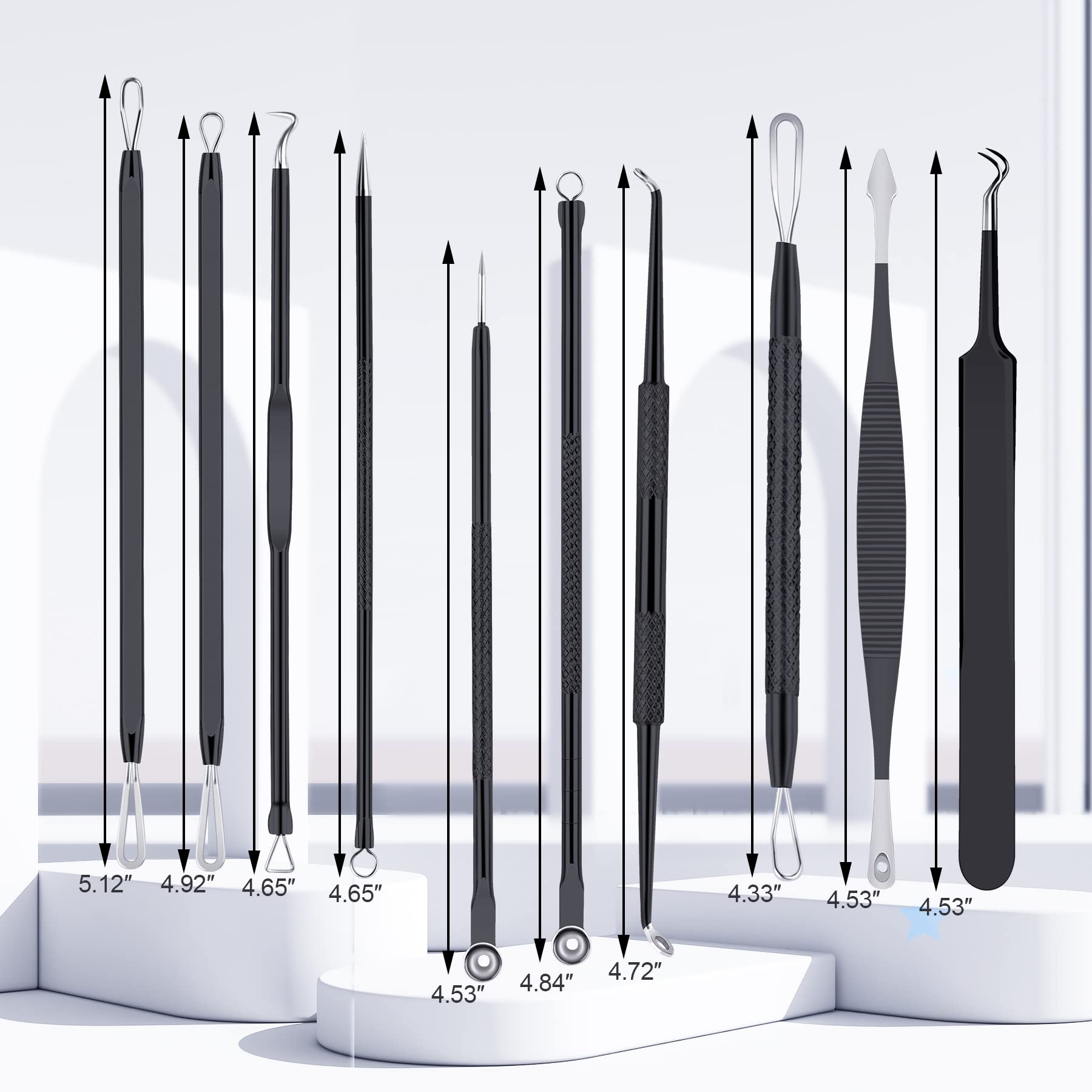 MENOLY Pimple Popper Tool Kit 10 Pcs Blackhead Remover Tool Zit Popper for Blemish, Pimple Comedone Extractor Acne Tool for Blackheads, Acnes, Whiteheads Nose Face Tools with Leather Bag