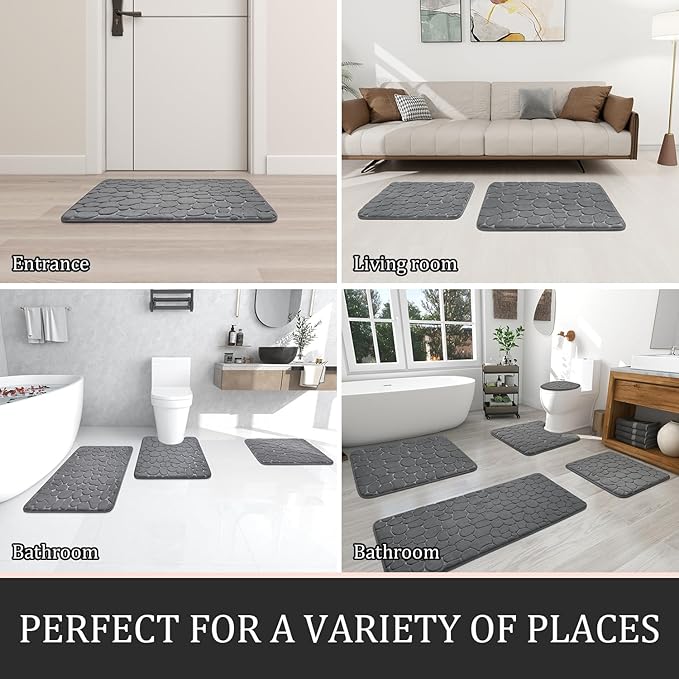 YIHOUSE Bathroom Rugs Mat Set, Memory Foam Bath Mat 5 Piece Dark Grey