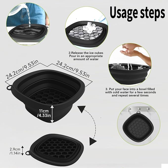 EBIGIC Face Bowl for Ice with Built-in IceTray,Collapsible Silicone Face Ice Bowl – Cold Plunge Therapy for Skin Tightening & Facial Treatment– Portable Spa Tool for Home & Travel（Black)