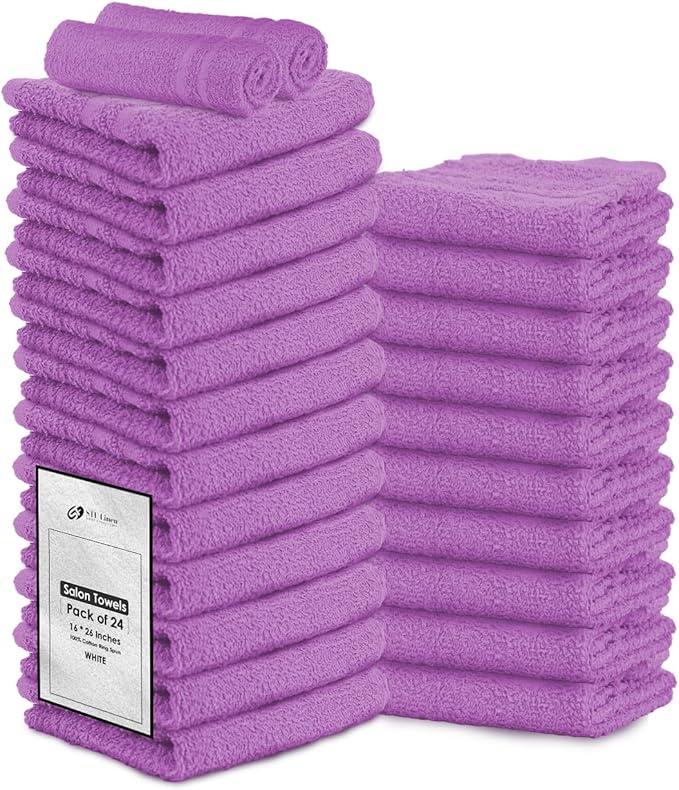 STF Linen Hand Towels (Pack of 24) Purple Economy Salon Towels - 100% Cotton Spa Towel – 16 x 27 Inches Highly Absorbable, Facial, Gym, Hair Towels Face Towels Bulk (Not Bleach Proof)