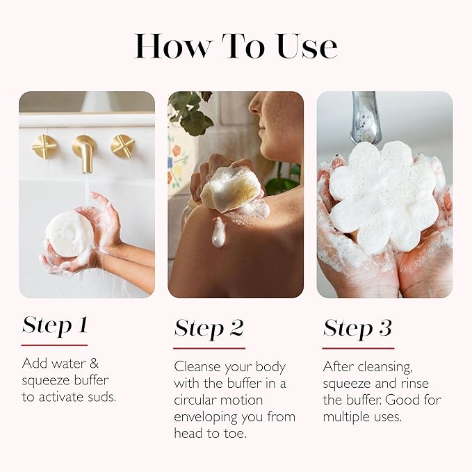 Spongellé Freesia Pear Daisy Spongette Bath Sponge | Built-in Body Wash & Body Scrubber, Shower Loofah Sponge for Women, Travel Essentials | 7+ uses