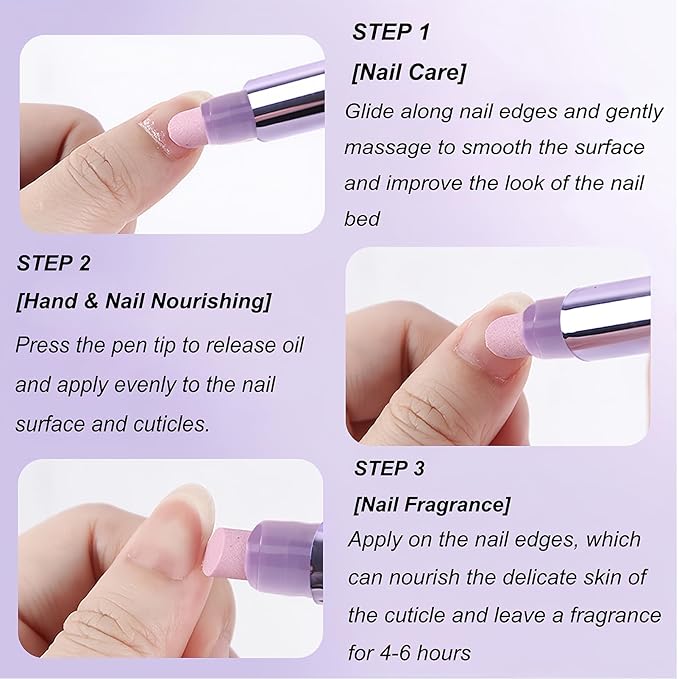 KAHSOSE 2Pcs 3-in-1 Nail Care Pen, Cuticle Oil Pusher Pen with Ceramic Tip, Nail Oil Pen for Dry Cuticles & Hangnails, Moisturizing Nail Conditioning Pen for Nails & Cuticle