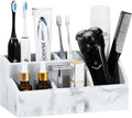 Luxspire Bathroom Counter Organizer, Toothbrush Holder for Bathroom 5 Slot, Large Countertop Organizer Storage Marble Bathroom Accessories for Toothbrush Toothpaste, Gravel White