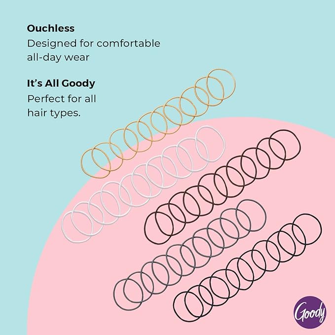 Goody Ouchless Hair Elastics – No Pull,No Breakage,Tangle-Free Hold for Fine Hair –,Assorted Neutrals,Long-Lasting Ponytail Holders for Women & Men,50 Count (Pack of 2)