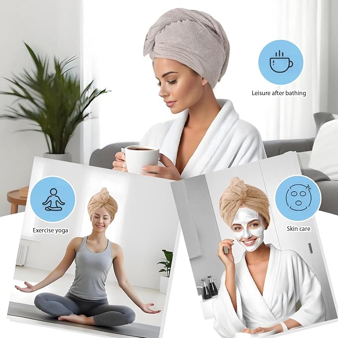 Microfiber Hair Drying Towel Wrap for Women, Hair Turbans Towel for Wet Hair,turbie Twist Hair Towels(The Color of the Picture is for Reference only) (Gray,Brown)