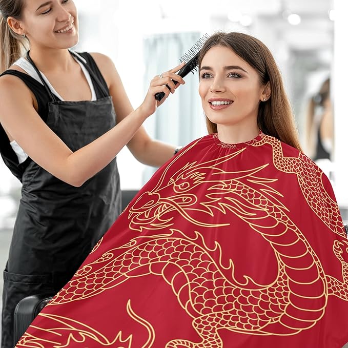 Visesunny Barber Cape - Red Pattern Polyester Hair Cutting Salon Apron Anti-Static Water-Resistant Shaving Cloth Bib