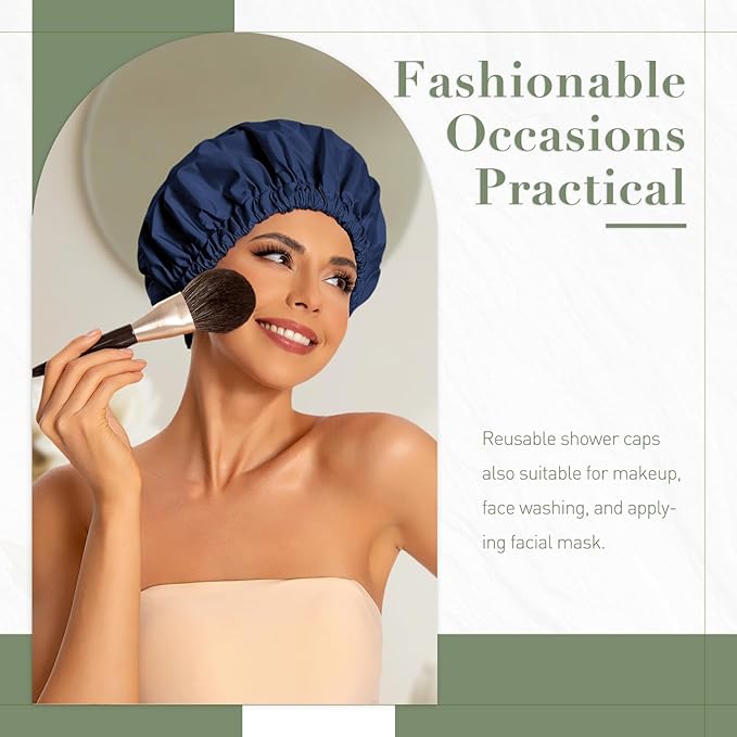Edoneery Reusable Shower Caps for Women, Waterproof Long Hair Bonnet