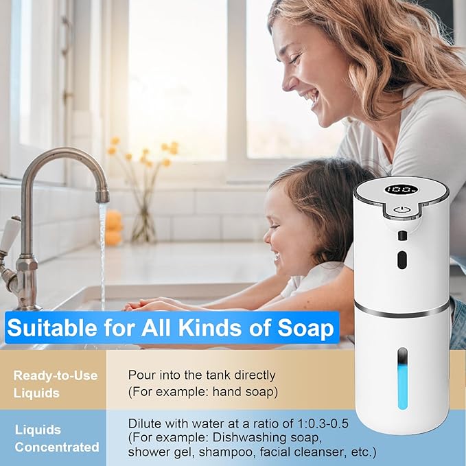 Automatic Liquid Soap Dispenser Touchless, USB Rechargeable Smart Hand Soap Dispenser, 6-Level Adjustable, 12.8oz/380mL Wall Mounted for Bathroom Kitchen Accessories Dish Soap-White