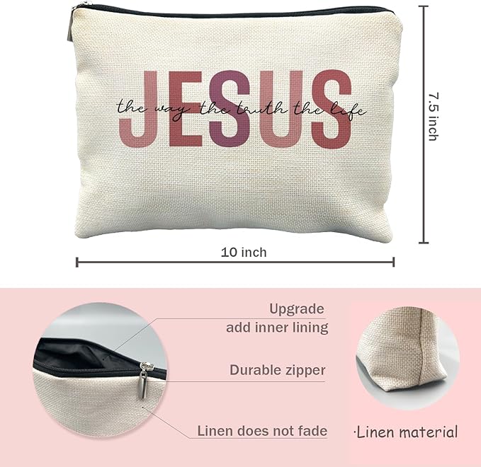 Likjad Jesus Cosmetic Bag - Christian Makeup Bag for Women & Girls, Bible Verse Design