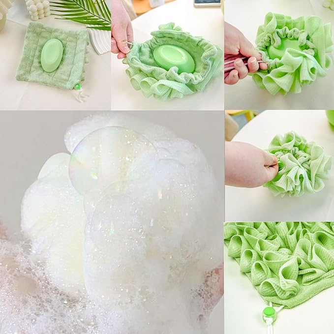 Bath Pouf Soap Holder Sponge Loofah Sponge for Smooth Skin Gentle Lathering Cleansing Shower Pouf with Soap Slot