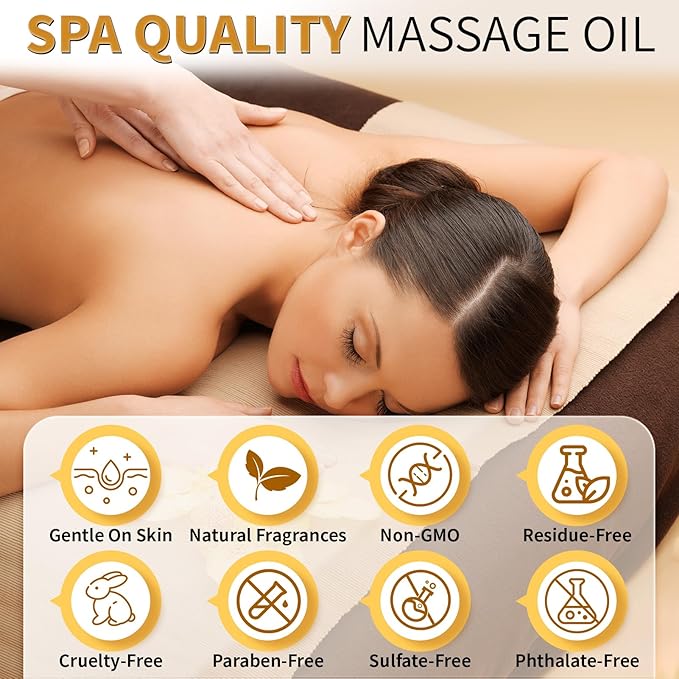 Pjordo Aromatherapy Lavender Massage Oil for Calming, Soothing & Relaxing, Natural Body Massage Oil for Massage Therapy with Jojoba & Sweet Almond, No Stain & Non-Sticky, Spa Gift for Her Him