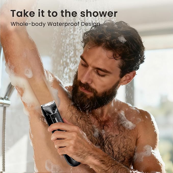 MAXGROOM Manscape 3-In1 Body & Pubic Hair Trimmer for Men, IPX7 Waterproof Ball & Groin Shaver with LED Light, Electric Razor with Travel Pouch & USB Rechargeable, Gifts for Men (Black)