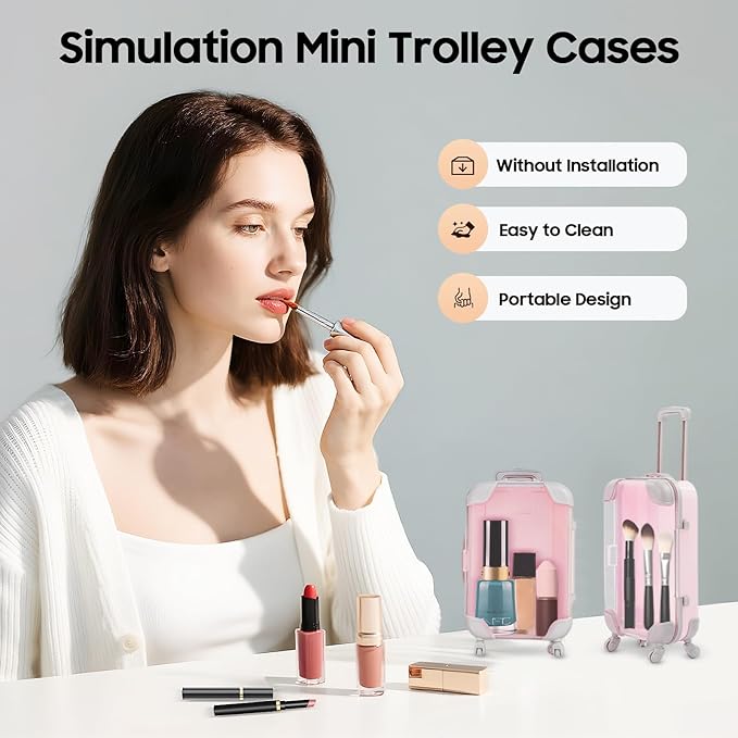 Jiabailie 12 Pack Mini Suitcase Party Favor Gift Box Plastic Mini Luggage Trolley Candy Box False Eyelashes Tiny Suitcase for Girls Birthday Party Jewelry False Eyelashes Storage 5 Colors