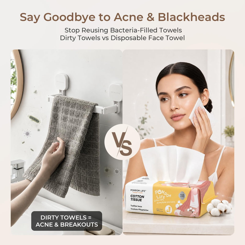 Disposable Face Towel 300 Count, 7.9"X7.9"Clean Face Towelettes for Washing Face, 100% Cotton Soft Dry Wipe, Biodegradable Face Towels & Facial Tissuel Travel Size for Cleaning,Makeup Removal