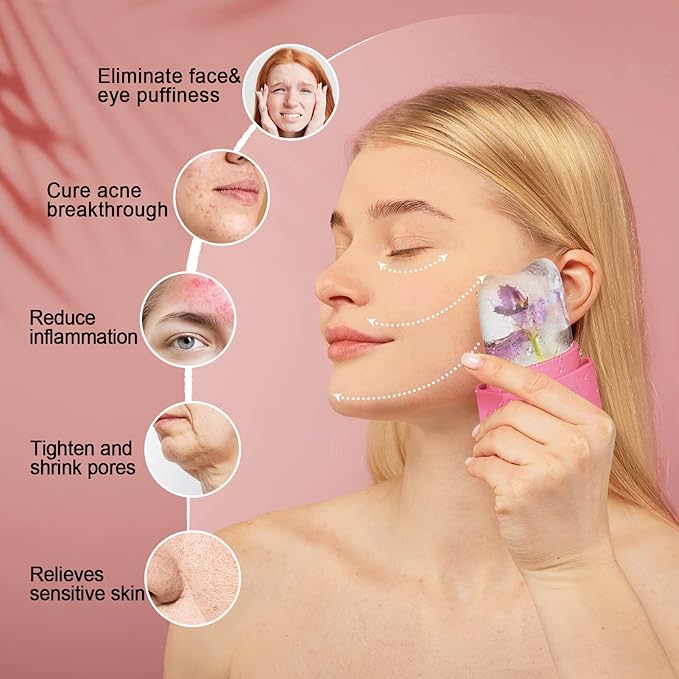 Diamond ice Cube Roller - Silicone Skin Care ice Roller for face & Eye Puffiness Relief Beauty gua sha Facial Tools Massage ice Mold cryo Cube ice Roller Best Women’s Gift (Blue)