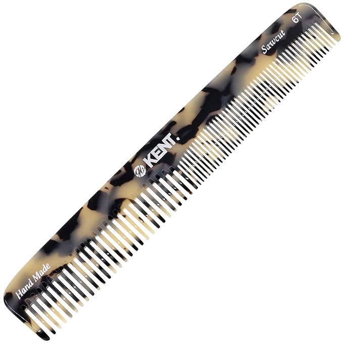 Kent 6T TW Fine Tooth and Wide Tooth Hair Comb, Handmade Styling Comb for Hair Care, Barber Combs, Beard Combs For Men, Styling Grooming for Men, Women and Kids