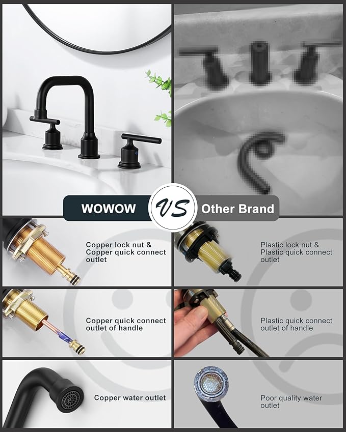 WOWOW Oil Rubbed Bronze Bathroom Faucet Widespread Bathroom Sink Faucet 3 Holes Vanity Faucet 2 Handle Basin Tap with Drain and Suplly Lines Retro