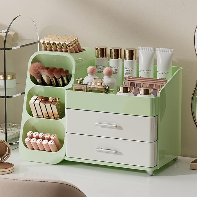 Booklov Large Makeup Organizer for Vanity Countertop, Green Cream