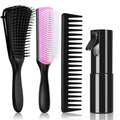 Hommtina Detangling Brush Set with Curly Hair Spray bottle, Bottle Brush Set for Women and Kids Curly Hair (3 PCS, Black+Purple)