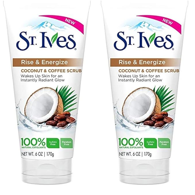 St. Ives Facial Scrub, Energizing Coconut & Coffee 2-Pack – Deep Exfoliant for Fresh, Glowing Skin, 6 Oz Ea