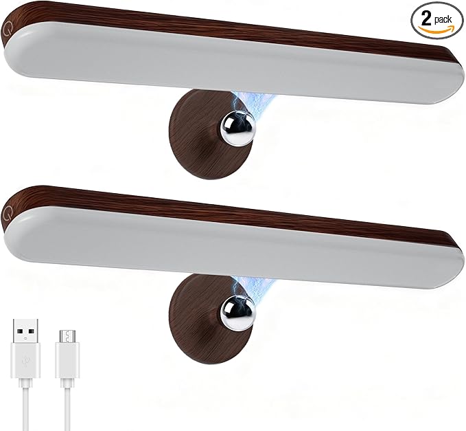 Benreom 2 Pack Rechargeable Vanity Lights for Mirror, Dark Wood