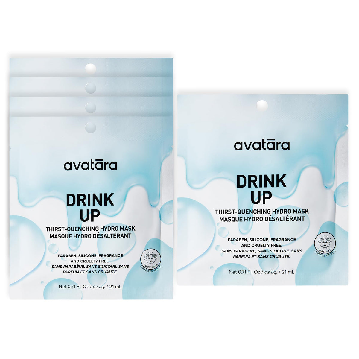 Avatara Drink Up Hydrating Face Masks 5-Pack | Clean K-Beauty Sheet Masks with Hyaluronic Acid & Aloe Vera | Gentle Moisture for Sensitive Skin | Vegan, Fragrance-Free, & Cruelty-Free Korean Masks