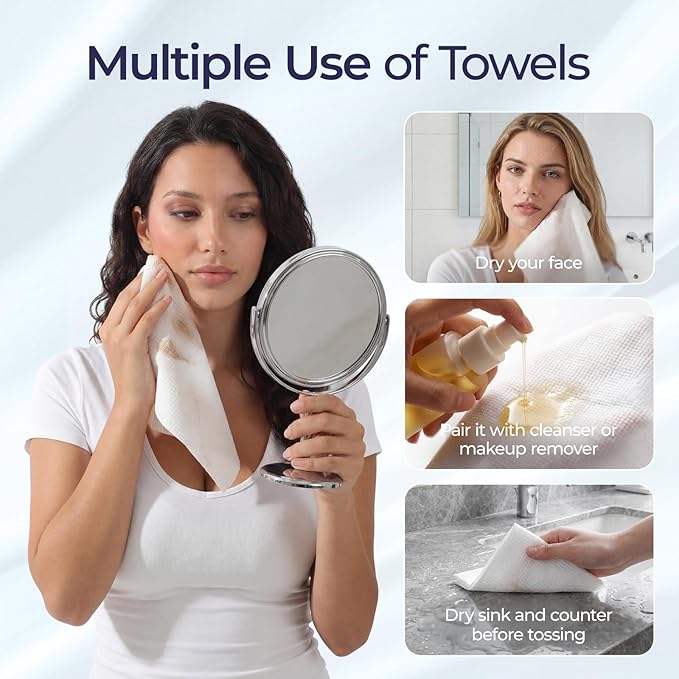 ECOLOOK Disposable Face Towel XL-60 Count Upgraded Thick Facial Towels, Ultra Soft Clean Face Towels Disposable, 10"x12" & 90 GSM, Ideal for Sensitive Skin-1 PACK