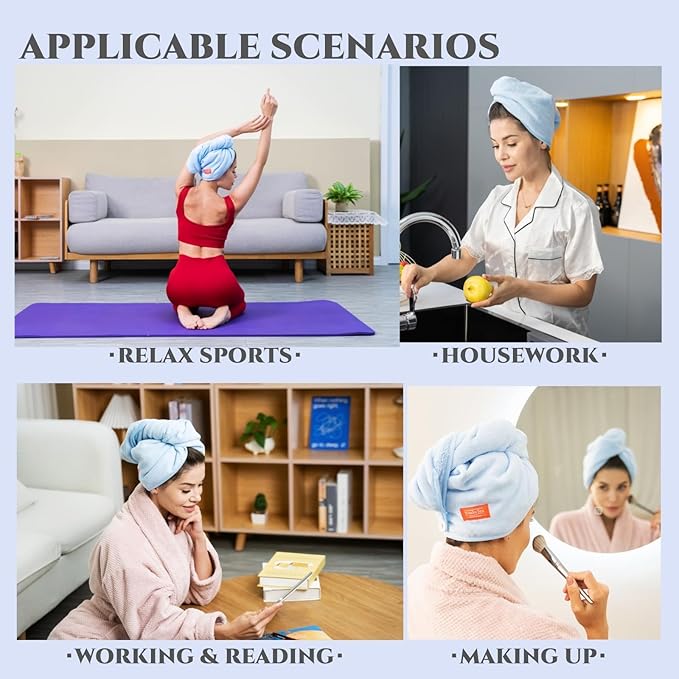 YoulerTex Microfiber Hair Towel Hairs Wrap: 2 Pack 10X26 Hair Dryer Towels for Women Absorbent Turban Twist Drying Shower Cap Curly Hairs Products for Hair's Care Accessories (Sky Blue)