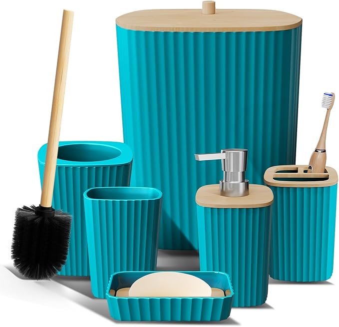 Clara Clark Bathroom Set - Christmas Bathroom Sets, Xmas Bathroom Accessories Set, 6PC Bathroom Accessory Set with Toilet Brush, Trash Can & Soap Dispenser