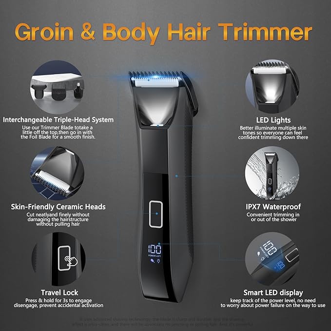 Beatslm Manscape Body & Beard Trimmer for Men, IPX7 Waterproof Groomer Kit