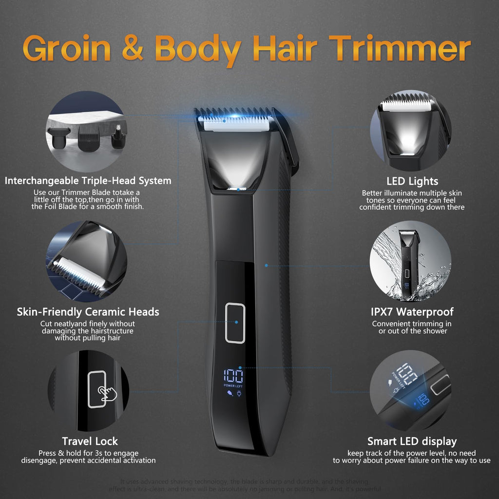Beatslm Manscape Body & Beard Trimmer for Men, IPX7 Waterproof Groomer Kit