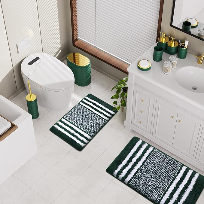InnJoey Bathroom Set - Bathroom Sets with Shower Curtain and Rugs, 25PC Bathroom Accessory Set, Green Bathroom Accessories Set with Trash Can, Soap Dispensers