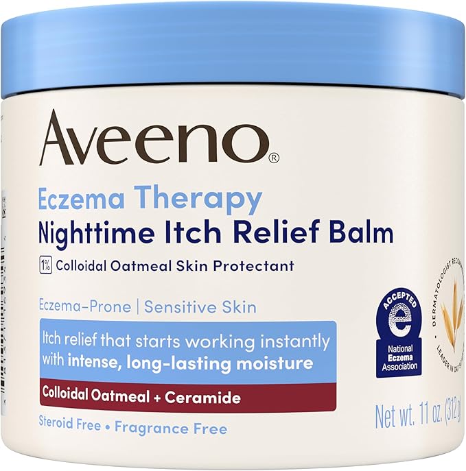 Aveeno Eczema Therapy Nighttime Itch Relief Balm, Colloidal Oatmeal Formula Instantly Soothes Itchy, Eczema-Prone Skin, Moisturizing Balm for Sensitive Skin, Steroid- & Fragrance-Free, 11 oz