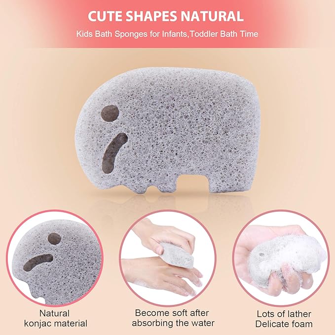 Konjac Baby Sponge for Bathing, Kids Bath Sponges for Infants, Toddler Bath Time, Cute Shapes and Safe Plant-Based Konjac Baby Bath Accessories, 5pcs